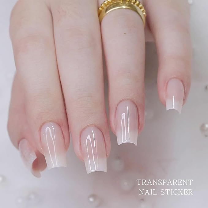JMEOWIO Semi Cured Gel Nail Strips Transparent Gel Nail Stickers Nails Art Design Decoration Accessories