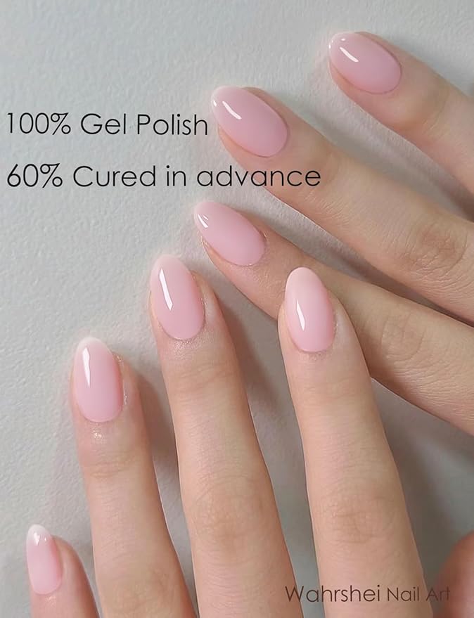 Semi Cured Gel Nail Strips, Baby Pink, Sheer 20pcs Gel Nails Sticker UV for Home Nails DIY