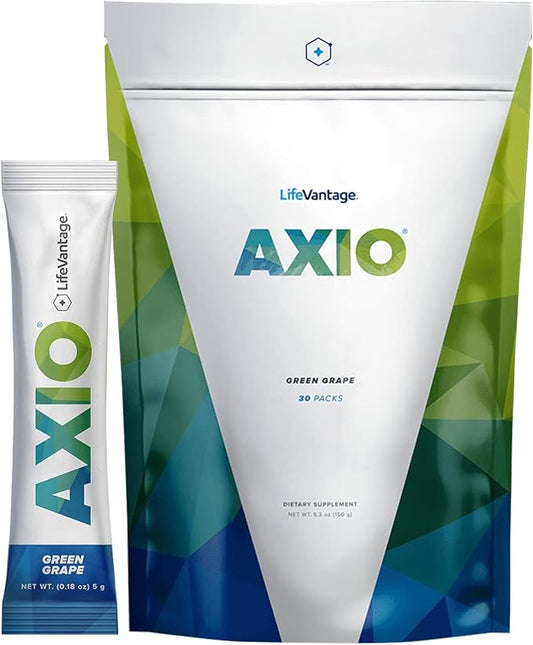 LifeVantage AXIO Regular Energy Drink Powder, Nootropic Supplement, Focus & Mood Support, with L-theanine, Green Tea, B Vitamins, DMAE, Quercetin & Pine Bark, Green Grape, 30 Packets