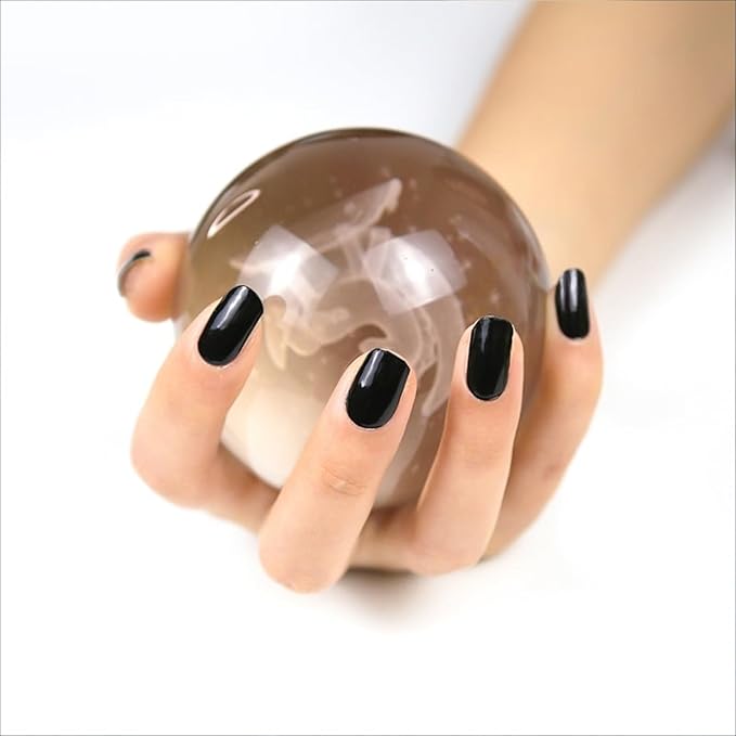 Semi Cured Gel Nail Strips, 20pcs Real Nail Polish Art Stickers, Pure Black Gel Nail Stickers - Work with Any UV Lamp, Long Lasting Full Wraps with Nails File and Stick