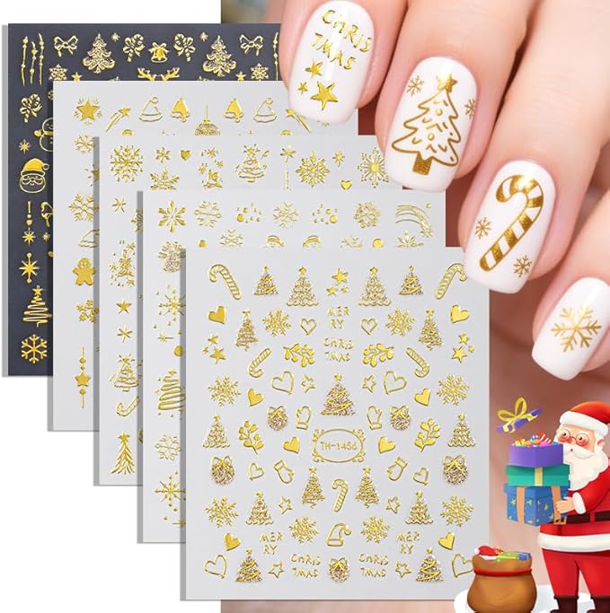 7 Sheets Christmas Nail Stickers for Nail Art, 3D Self-Adhesive Deer Star Nail Decals, Mushroom Nail Supplies Nail Art Design Accessories for Women and Girls Manicure DIY Decoration
