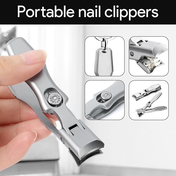 Lux German Nail Clippers for Men Women, Silver Professional Stainless Steel Heavy Duty Sharp Toe Nail Clippers Set for Seniors Nail Cutter, Clipper Kit Thick Curved Ingrown Toenails Gifts for Father
