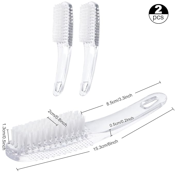 2 Pcs Handle Grip Nail Brushes for Cleaning, Long Handle Fingernail Cleaner, Hand Nail Toes Cleaning and Scrubbing Brushes, Pedicure Nail Scrubber Non-Slip for Men and Women, Clear