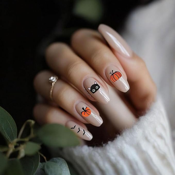12 Sheets Halloween Nail Stickers - Pumpkin Nail Stickers - Specter Cat Spider Web Bat Nails Art Decals for Halloween Makeup - Spooky Nails Sticker Cosplay Party Supplies