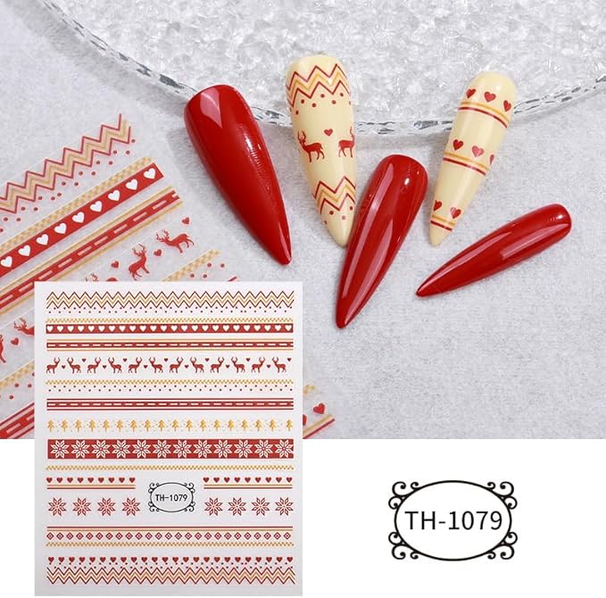 8 Sheets Christmas Nail Stickers for Nail Art, 3D Self-Adhesive Deer Nail Decals, Trees Nail Supplies Nail Art Design Accessories for Women and Girls Manicure DIY Decoration