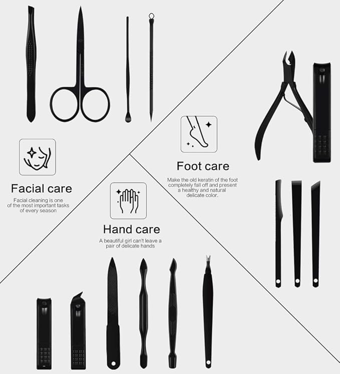 Sharp Nail Scissors and Nail Clippers Set High Precisio Stainless Steel Nail Cutter Pedicure Kit Nail File Manicure Pedicure Kit Fingernails & Toenails with stylish case (blue_(15in1))
