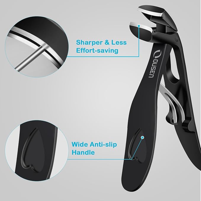 Toenail Clippers for Thick Nails, Angled Head Toe Nail Clippers for Men& Women, Wide Jaw Fingernail Clippers with Catcher, Ingrown Toe Nail Cutter with Slanted Curved Blade Nail Trimmer for Seniors