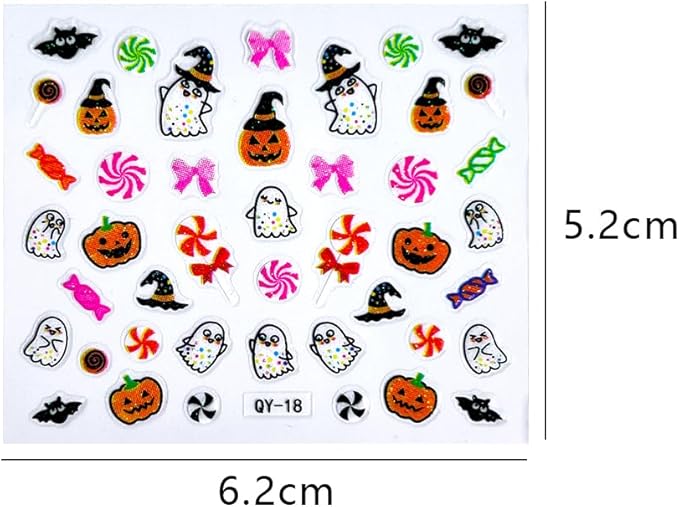 30 Sheet Halloween Nail Art Stickers Decals Cute Ghost Pumpkin Design Spider Web Scary Eyes Acrylic Nails Supplies for Women Manicure Decorations