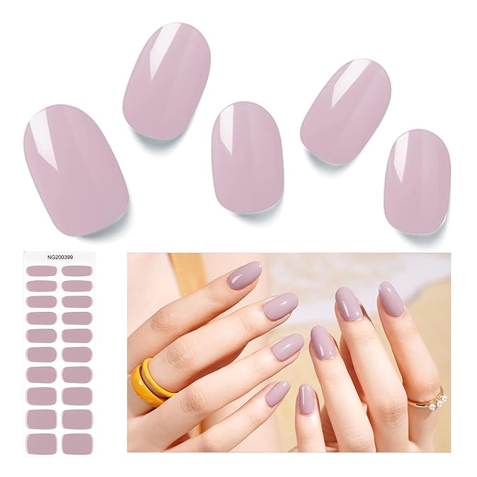 Semi Cured Gel Nail Strips, 20 PCS Gel Nail Stickers Work with UV Light, Salon Quality & Easy to Use - Ivresse