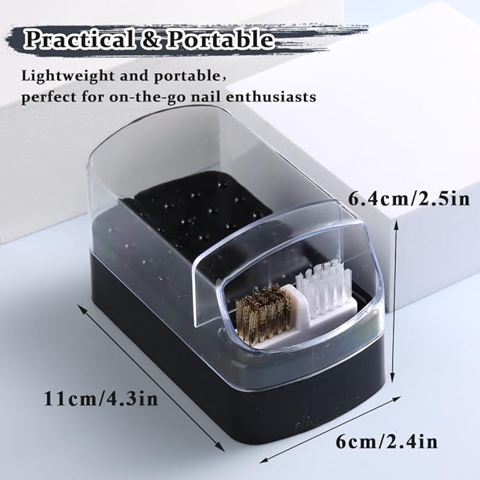 2 in 1 Nail Drill Bits Holder with Nail Drill Bits Cleanser, 30 Holes Dustproof Drill Bits Stand Display Storage Box, Steel Wire & Nylon Double Brush Manicure Drill Cleaning Tools for Home Salon