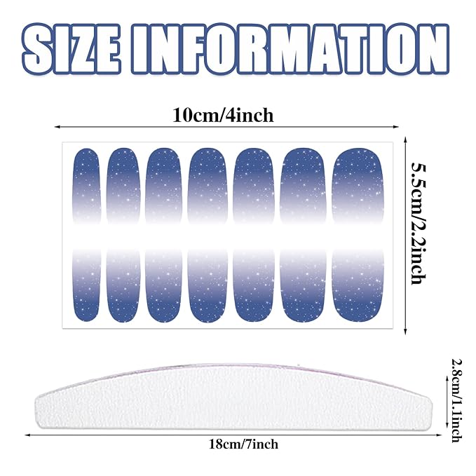 WOKOTO 20 Sheets Blue Purple Nail Wraps for Women Solid and Gradient Designs Polish Strips With File Kit Stick On Stickers Full Art Decals Color Sheets