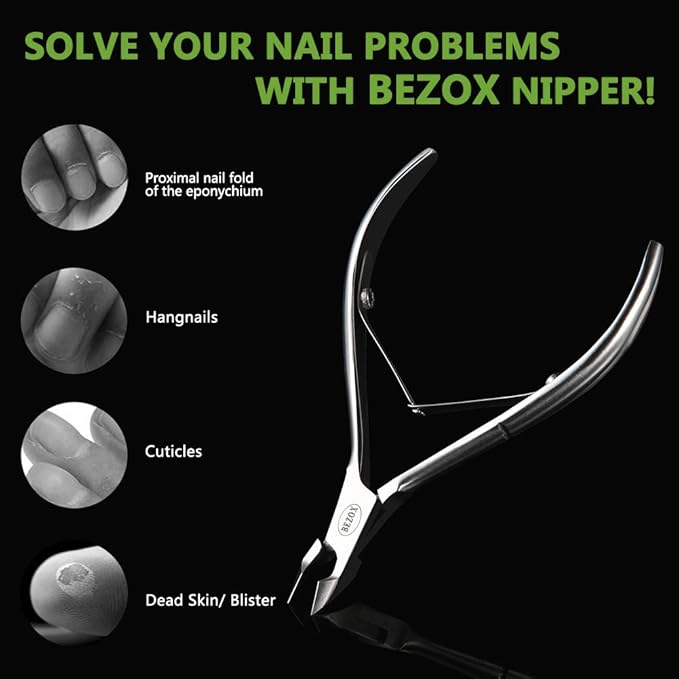 BEZOX Cuticle Clippers - Stainless Steel Professional Cuticle Cutter Hangnails Trimmers - Full Jaw Manicure Cuticle Nipper(6mm)