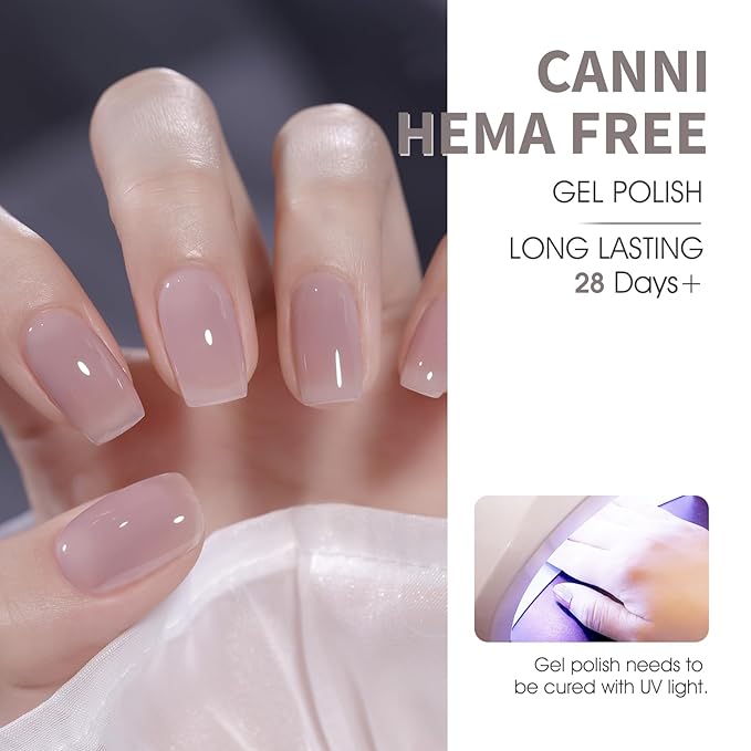 CANNI Jelly Nude Gel Nail Polish Set- 6 Pcs 9 Ml Neutral Transparent Jelly Pink Colors Gel Polish Kit, Soak Off LED Nail Gel Manicure Kit DIY at Home Salon Gifts