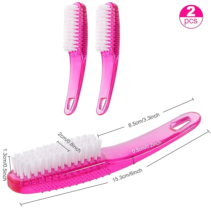 2 Pcs Handle Grip Nail Brushes for Cleaning, Long Handle Fingernail Cleaner, Hand Nail Toes Cleaning and Scrubbing Brushes, Pedicure Nail Scrubber Non-Slip for Men and Women, Hot Pink