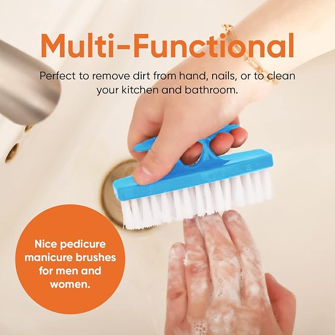 Superio Nail Brush for Cleaning Fingernails, Nail Scrubber Brush, Toe Foot Hands Fingernail Brush Cleaner- Small Scrub Brush- All-Purpose Stiff Cleaning Brush for Home, Kitchen, Work, (2, Blue/White)