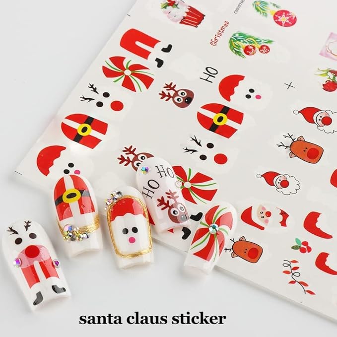 12 Sheets Christmas Nail Stickers Water Transfer Nail Decals Santa Claus Snowman Elk Penguin Nail Art Stickers Pine Winter Nail Art Supplies for Women Xmas Nail Art Decorations
