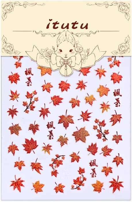 1 Sheet 5D Embossed Autumn Maple Leaves Nail Stickers for Nail Art Thanksgiving Day Nail Art Stickers Fall Nail Decals Red Glitter Maple Leaf Nails Design Nails Decoration DIY for Women Nail Supplies