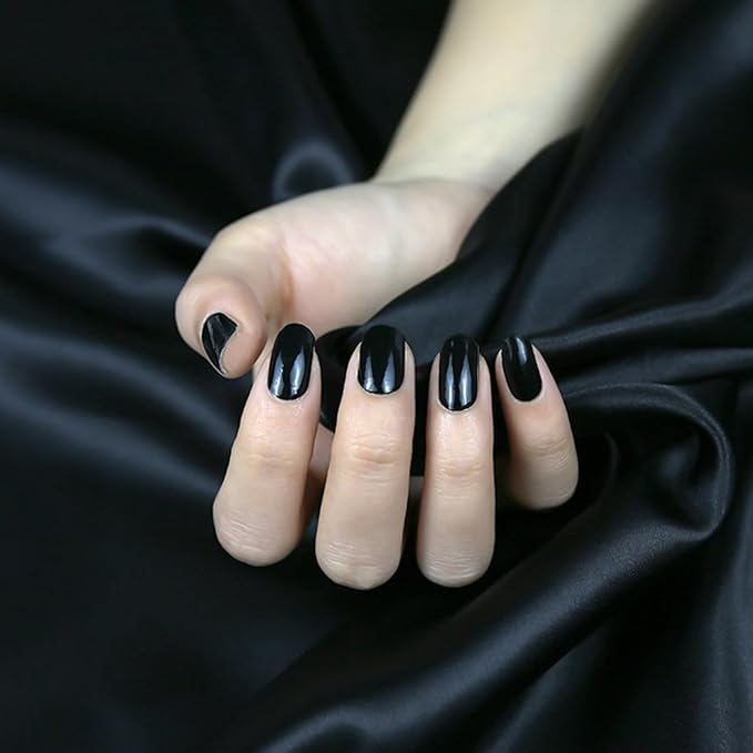 Semi Cured Gel Nail Strips, 20pcs Real Nail Polish Art Stickers, Pure Black Gel Nail Stickers - Work with Any UV Lamp, Long Lasting Full Wraps with Nails File and Stick