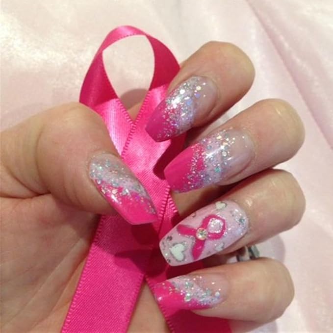 Pink Ribbon Breast Cancer Awareness Nail Stickers - 3D Self-Adhesive Pink Flower Angel Decals for Women & Girls (6Pcs)