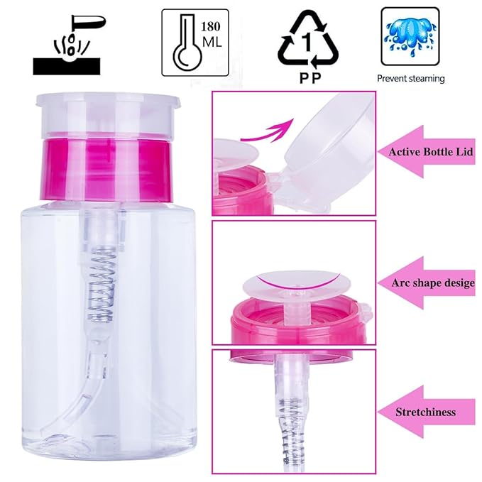 Biutee Cleaner Bottle Set for Nail Polish Remover with 1200 Lint Free Nail Wipes, 180ml Empty Push Down Pump Dispenser for Acetone, Salon Grade Manicure Cleaner Bottle & Non-Woven Nail Pads Kit