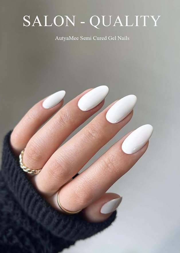 Semi Cured Gel Nail Strips (White), 20 Pcs Gel Nail Wraps, Stickers, UV Light Required, Salon Quality, Long Lasting