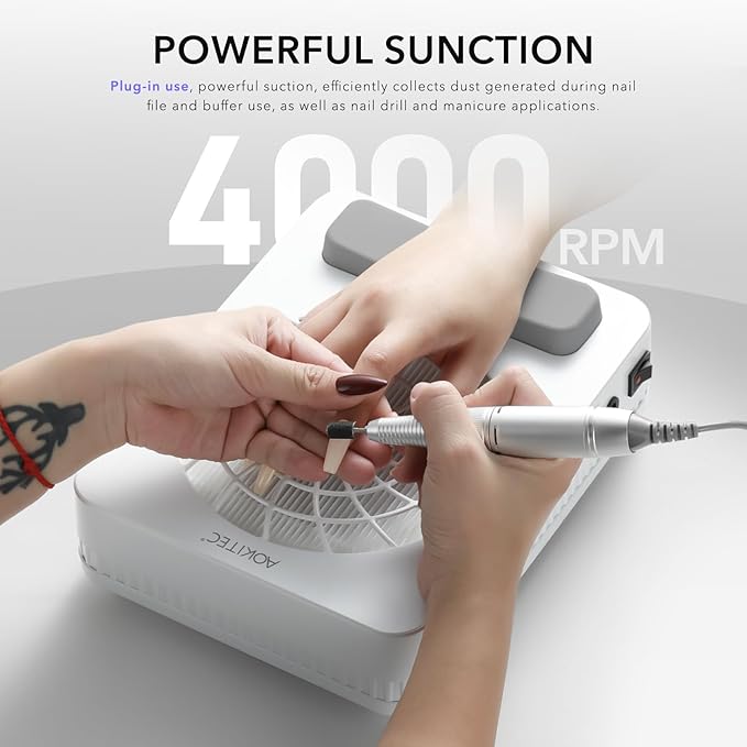 Aokitec Professional Nail Dust Collector with Reusable Filters: 48W Dual-Use Electric Powerful Vacuum Fan Dust Suction Machine Manicure Pedicure Tool for Acrylic Nail Polishing Salon & Home Women