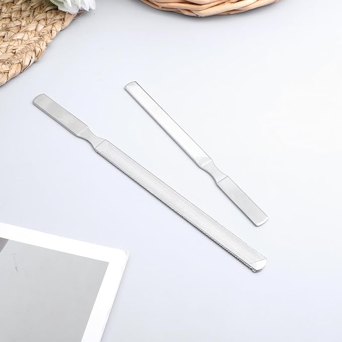 2 Pcs Stainless Steel Toe Nail Files for Thick Nails 2 Sizes Toenail Files 4 Sides Long Metal Fingernail Filing Heavy Duty Nail File for Men Women Professional Manicure Pedicure Tool
