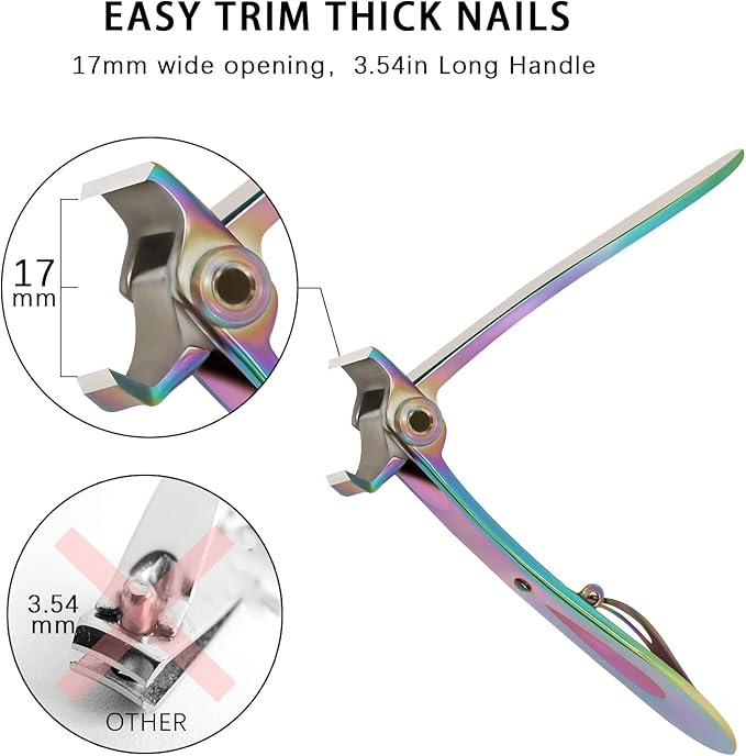 Toenail Clippers for Thick Nails, Toe Nail Clippers for Women, Long Handle Effortless 17mm Wide Jaw Opening for Men & Seniors, Extra Large Stainless Steel Nail Clippers(Multi-Colored)