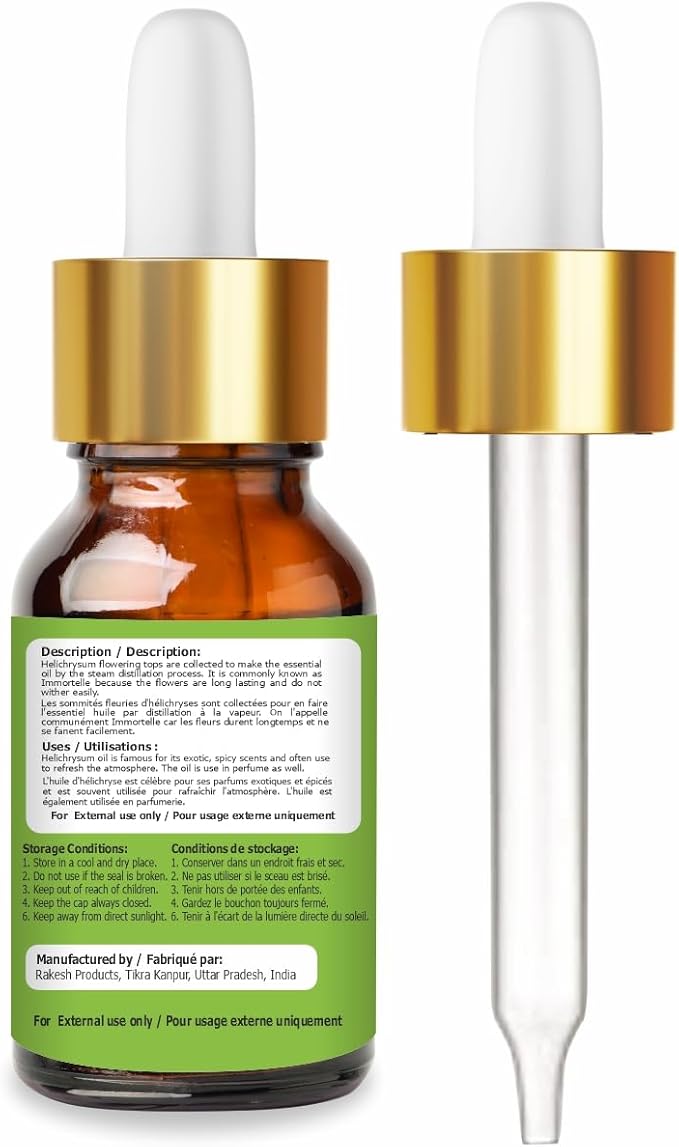 Helichrysum Essential Oil (Helichrysum Italicum) 100% Pure & Natural - Undiluted Uncut Aromatherapy Premium Oil - Therapeutic Grade - 15 ML with Dropper