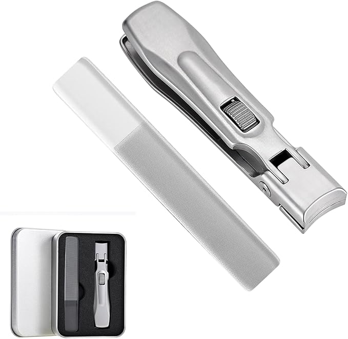Stainless Steel Nail Clippers for Thick Nails - Ultra Sharp Professional Clipper & File Set with Secure Safety Lock - Seniors, Men, Women (Silver)