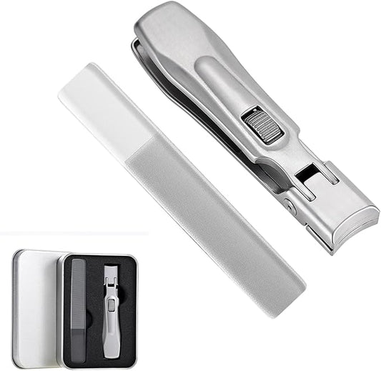 Stainless Steel Nail Clippers for Thick Nails - Ultra Sharp Professional Clipper & File Set with Secure Safety Lock - Seniors, Men, Women (Silver)