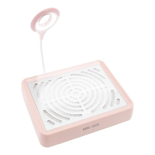 VOCOSTE Nail Dust Collector with Lamp, Nail Vacuum Dust Collector Kit, Low Noise Nail Fan Dust Collector, Dust Collector Nail Tech for Manicure Acrylic Gel Nails Polishing, Pink