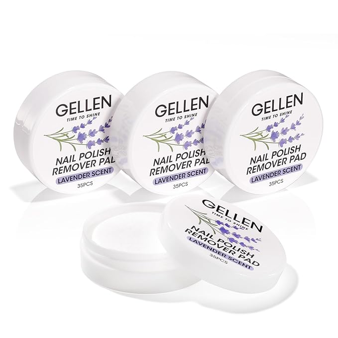 Gellen Nail Polish Remover Pads Acetone Free, Lavender Sent Nail Polish Remover Wipes for Fingernail Toenail, No Drying Formula,140pcs Travel Size Bulk Set, No Leakage, Long-lasting For 12+ Months