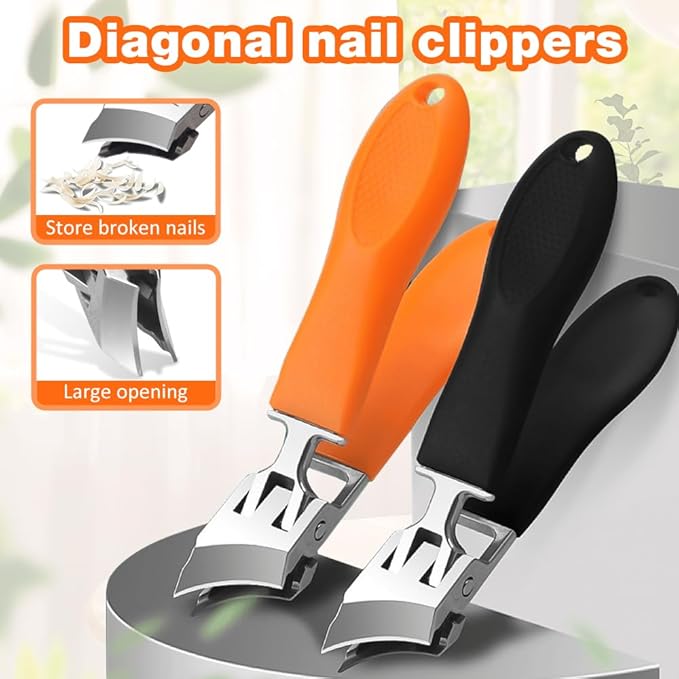 Wide Jaw Opening Anti-Splash Slanted Nail Clipper, Fingernail and Toenail Clippers Clippers for Ingrown Nails, Curved Toenail Clippers for Thick Nails, Household Slanted Nail Clippers (Orange 2pcs)