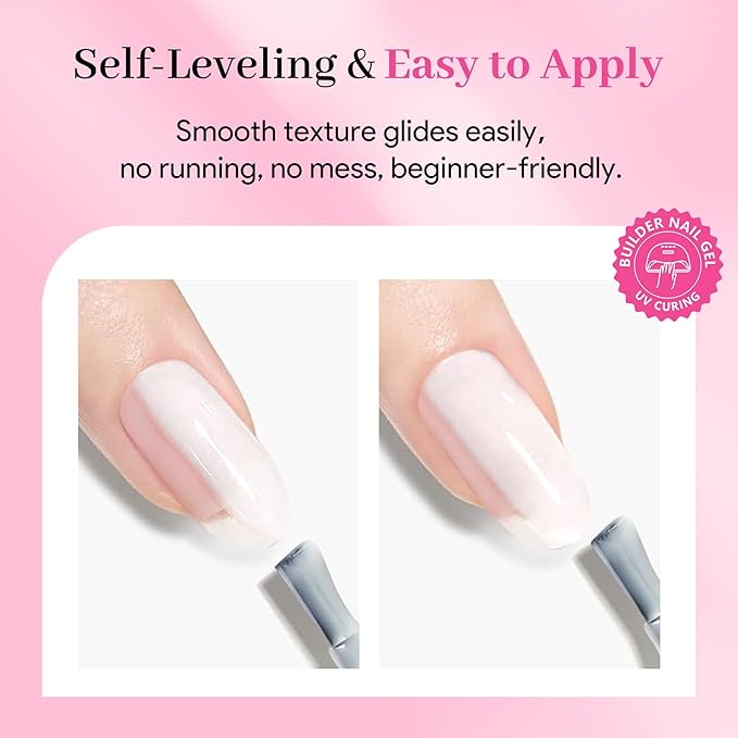 Builder Nail Gel, Milky White Builder for Nails Strengthener, 8-in-One Apex Enhancement Extension Hard Building Color Gel LED Lamp Cured Rubber Base Coat for DIY Beginners & Salon Manicure 16ML