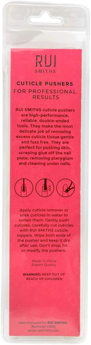 Rui Smiths Pro Cuticle Pusher with 2 Ends - Stainless Steel Manicure Tool - Style 106
