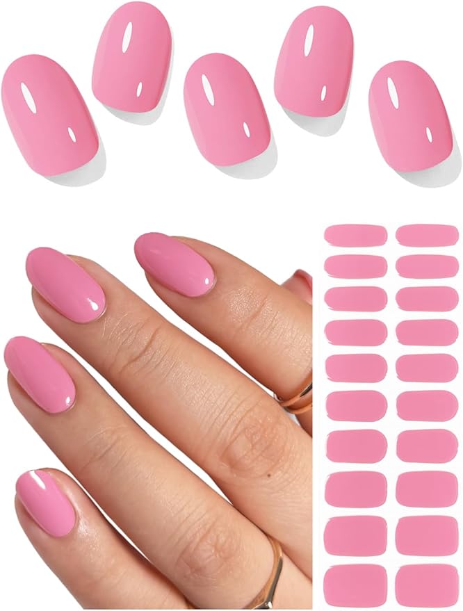 Semi Cured Gel Nail Strips (Baby Pink), Pale Pink, 20 Pcs Gel Nail Wraps, Stickers, UV Light Required, Salon Quality, Long Lasting