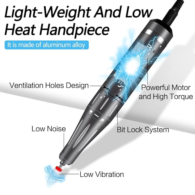 YOKE FELLOW Rechargeable Nail Drill - 35000 RPM Nail Machine with 12 Bits for Manicure Pedicure Salon Home Use
