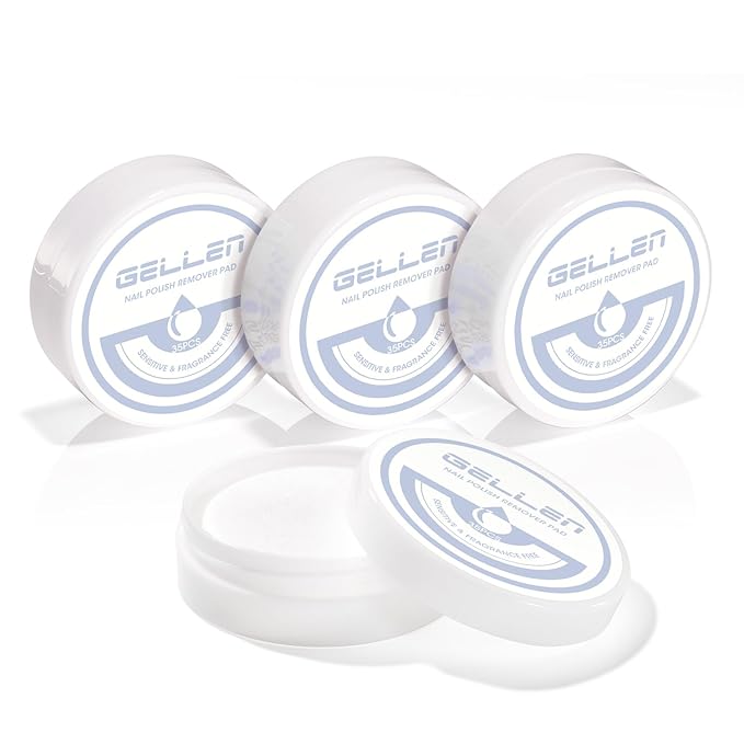 Gellen Non Acetone Nail Polish Remover Pads, Fragrance Free Nail Polish Remover Wipes, No Drying Formula Vitamin E & Jojoba Oil, 140pcs Travel Size Bulk Set, No Leakage, Long-lasting For 12+ Months