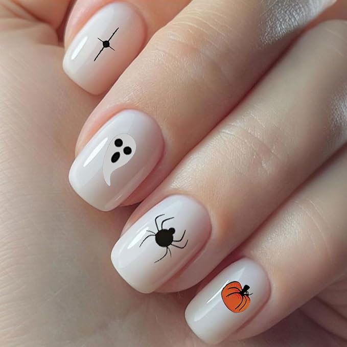 12 Sheets Halloween Nail Stickers - Pumpkin Nail Stickers - Specter Cat Spider Web Bat Nails Art Decals for Halloween Makeup - Spooky Nails Sticker Cosplay Party Supplies