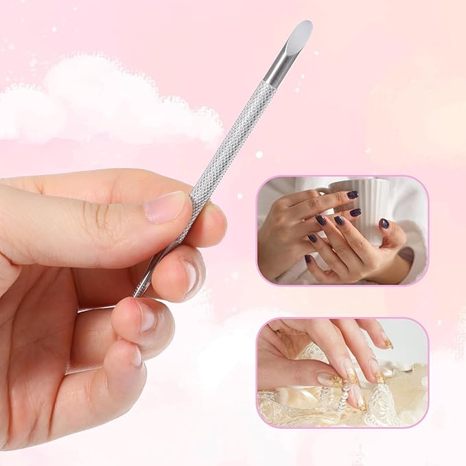 2 Pcs Nail Cleaning Cuticle Stick, Stainless Steel Cuticle Pusher Tool Nail Polish Remover Stick Polish Peeler Cutter for Fingernails Toenails Manicure