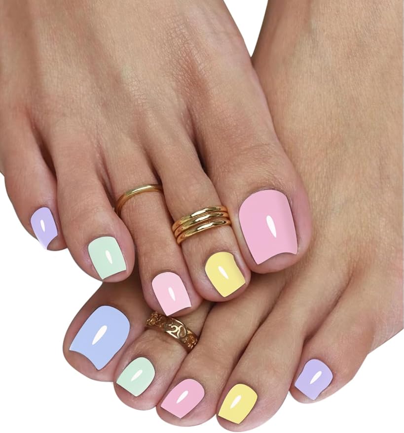 Semi Cured Gel Toenail Strips, 26 Macaron Gel Toe Nail Stickers, Works with Any UV Lamps
