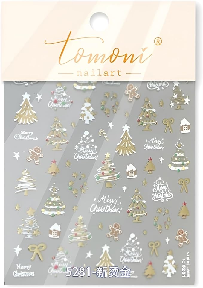 Christmas Nail Stickers Gold Nail Sticker for Nail Art Winter 5D Self-Adhesive Nail Decals Bow Gingerbread Man Nails Design Christmas Tree Nails Supplies Decoration for Women and Girls