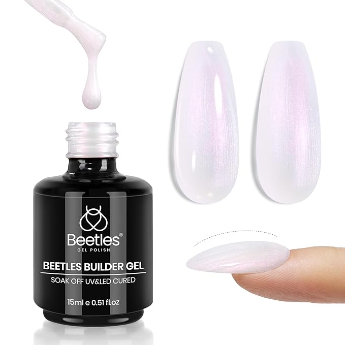Beetles Builder Gel for Nails-Mermaid Shell 7 in 1 Pearl White Nail Thickening Strengthening Building Apex for Beginner DIY Salon at Home,Pearlescent Builder Nail Gel,UV & LED Lamp Cured Needed