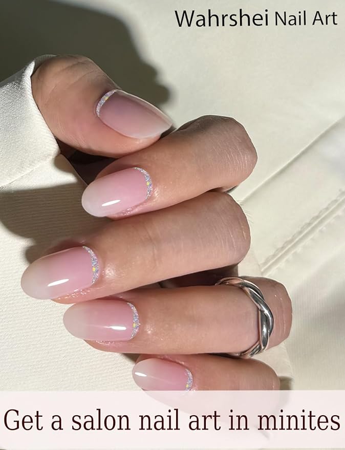 Gel Nail Strips No UV, Pink Ombre, Diamond, UV Free, Long Lasting Gel Stickers - Contains 22 Wraps, 1 Prep Pad, 1 File