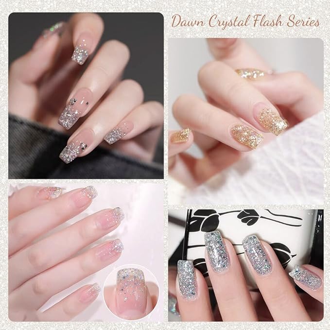CANNI 8 Pcs 9 ML Glitter Gel Nail Polish Set, Shimmer Sparkly Shiny Gold Silver Blue Green Purple Colors Gel Polish Kit Soak Off Led Nail Art Manicure Salon DIY