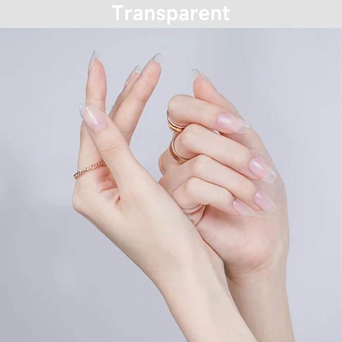 Semi Cured Gel Nail Strips, Transparent | 28 pcs Gel Nail Strips Work with Any UV Lamp, Salon Quality UV Nails Stickers, Easy to Apply for Home Nails DIY