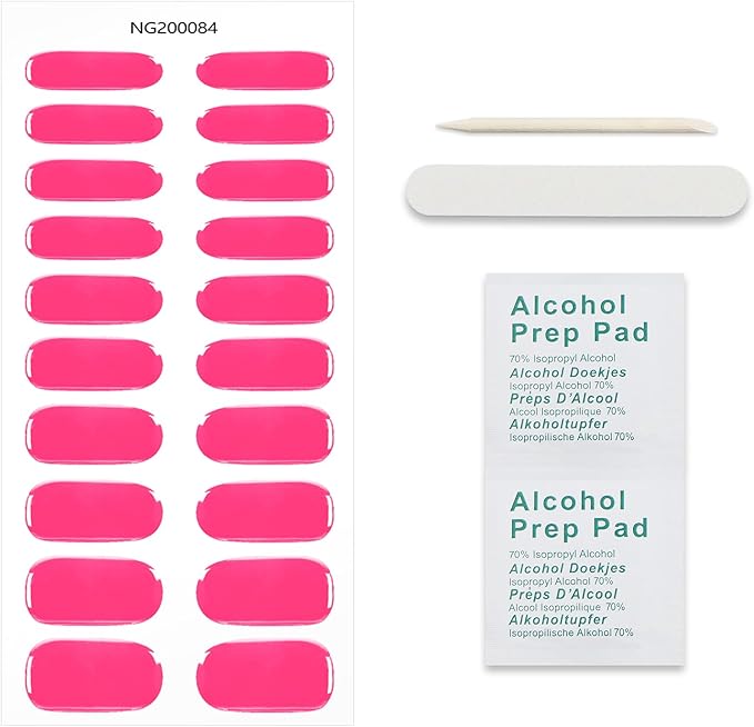 JMEOWIO Gel Nail Stickers Bright Pink Semi Cured Gel Nail Strips Wraps UV/LED Nails Art Design Decoration Accessories