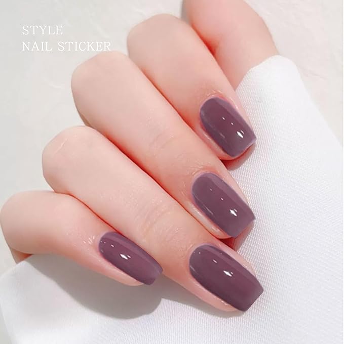 JMEOWIO Gel Nail Stickers Purple Cream Semi Cured Gel Nail Strips Wraps UV/LED Nails Art Design Decoration Accessories