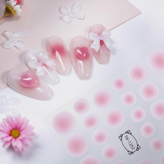 Gradient Blush Nail Stickers for Nail Art, Clear Blush Ombre Nails Stickers Decals Self Adhesive Spring Summer Nails Sticker for Women